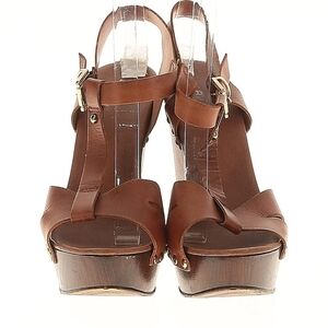 Elegant Brown Leather Wedge Sandals